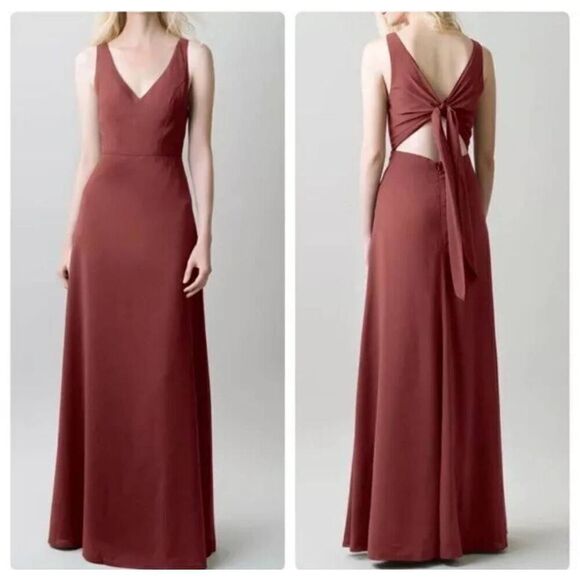 Jenny Yoo Delaney Tie Back V Neck Maxi Dress Size 2 - Picture 2 of 8